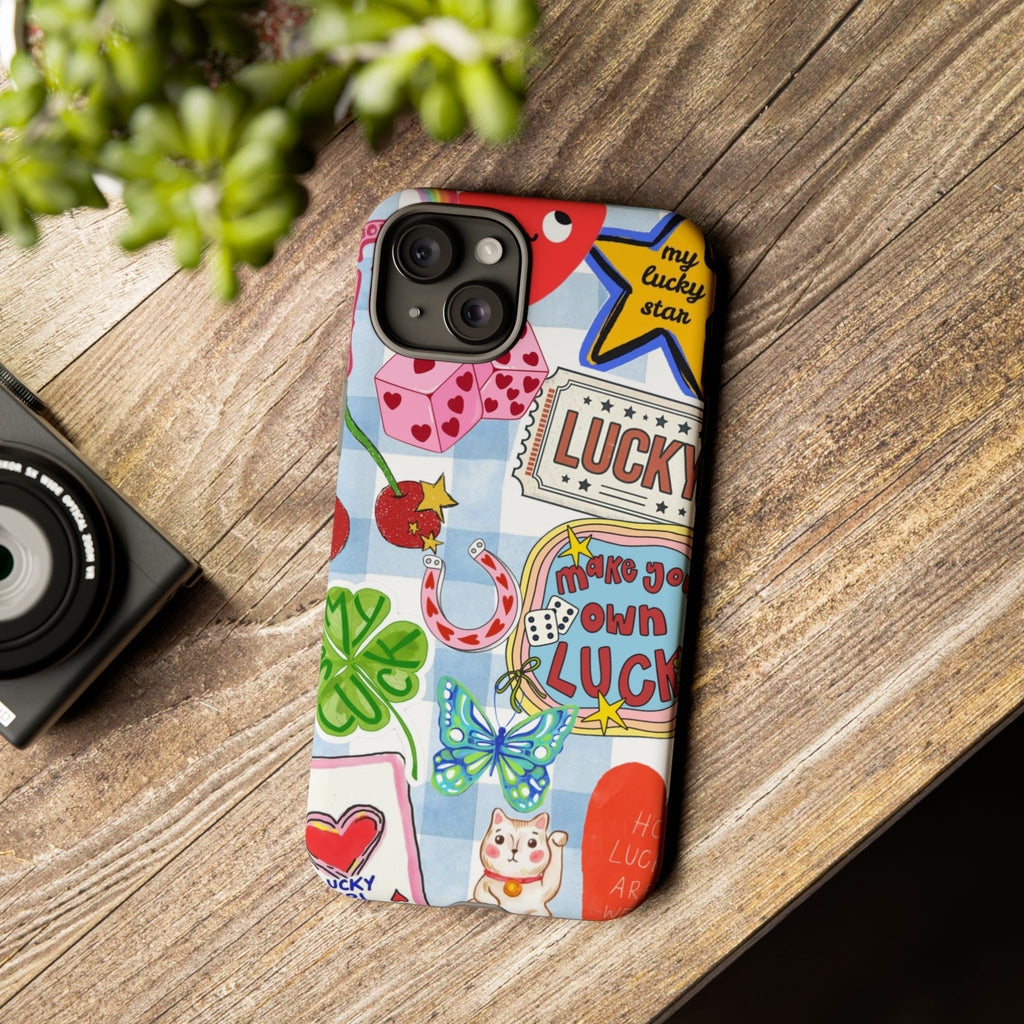 Lucky Charm Phone Case — Cute Kawaii Sticker Collage, ‘Make Your Own Luck’ Design