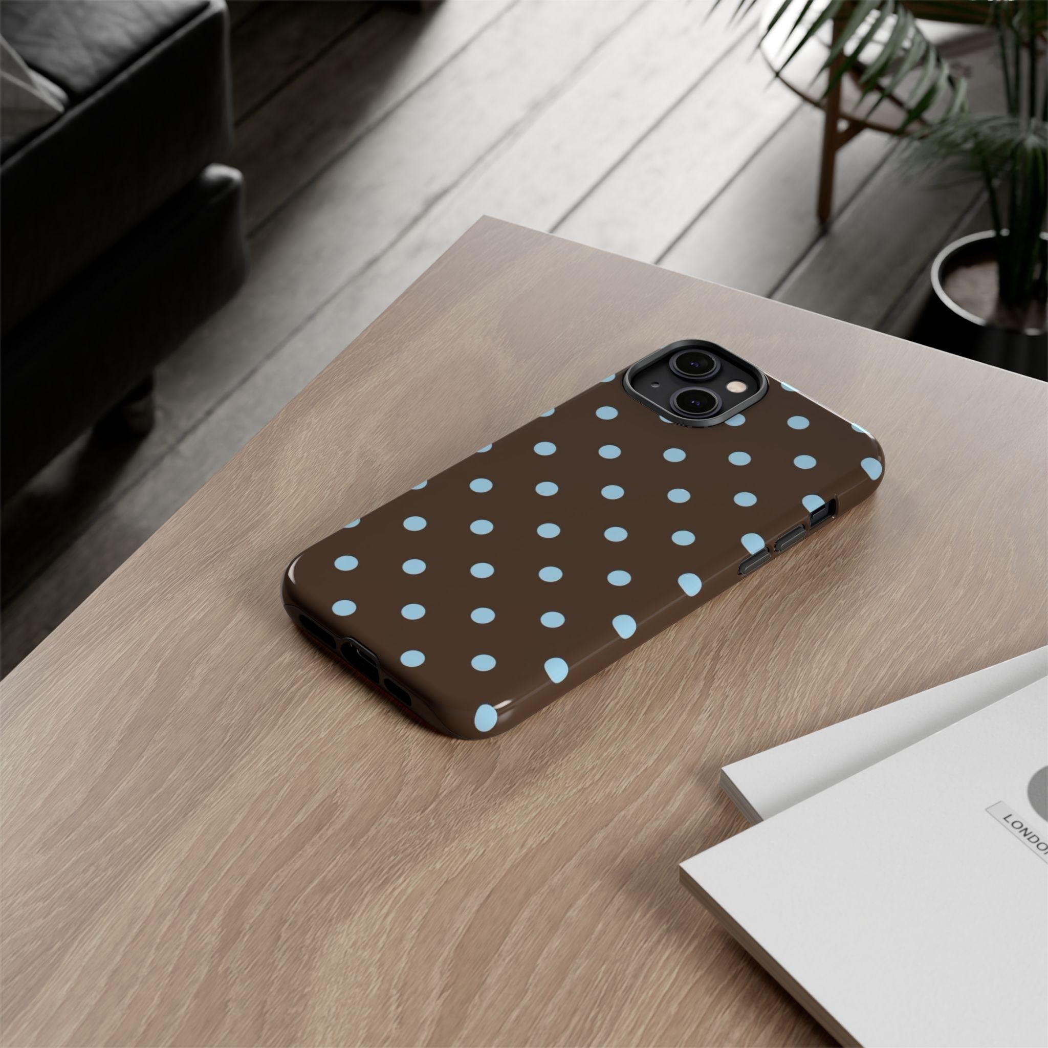 Brown Polka Dot Phone Case — Blue Dot Protective Tough Case