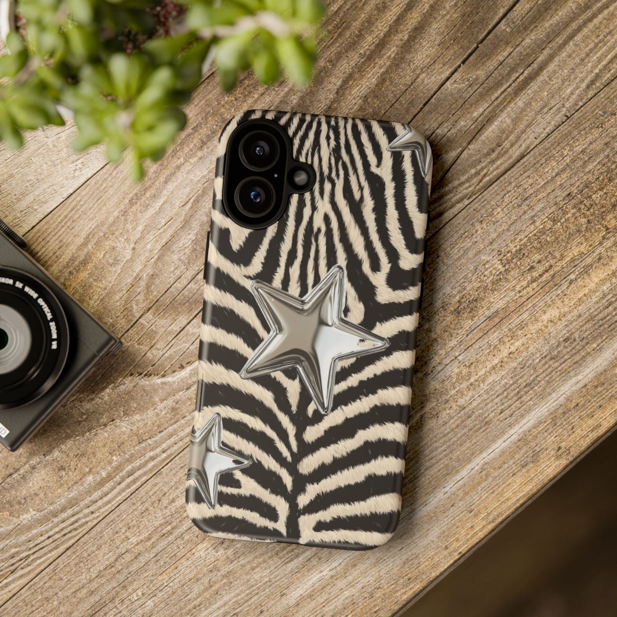 Zebra Print with Metallic Stars – Protective iPhone Cover