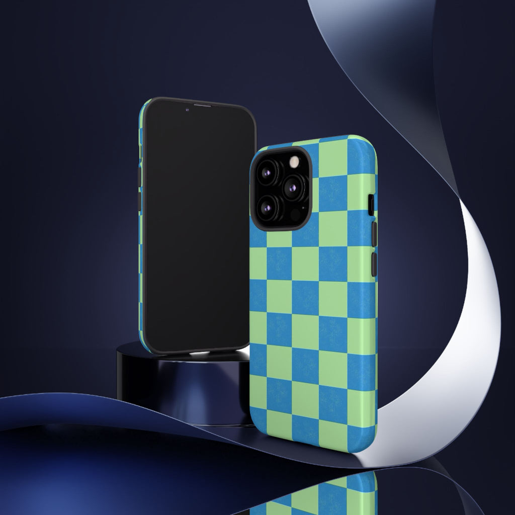 Cowgirl Blue Checkers — Retro Checkered Tough Phone Cover