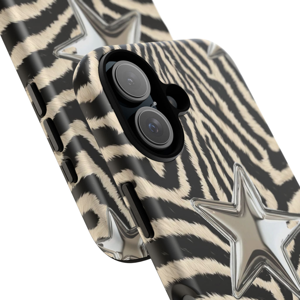 Zebra Print with Metallic Stars – Protective iPhone Cover