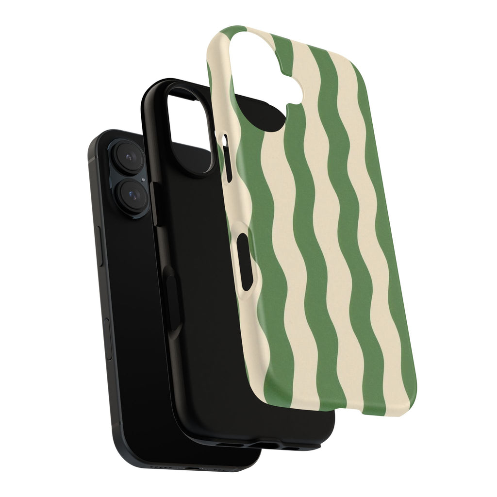 Wavy Green Stripe Phone Case — Retro Minimalist Tough Case