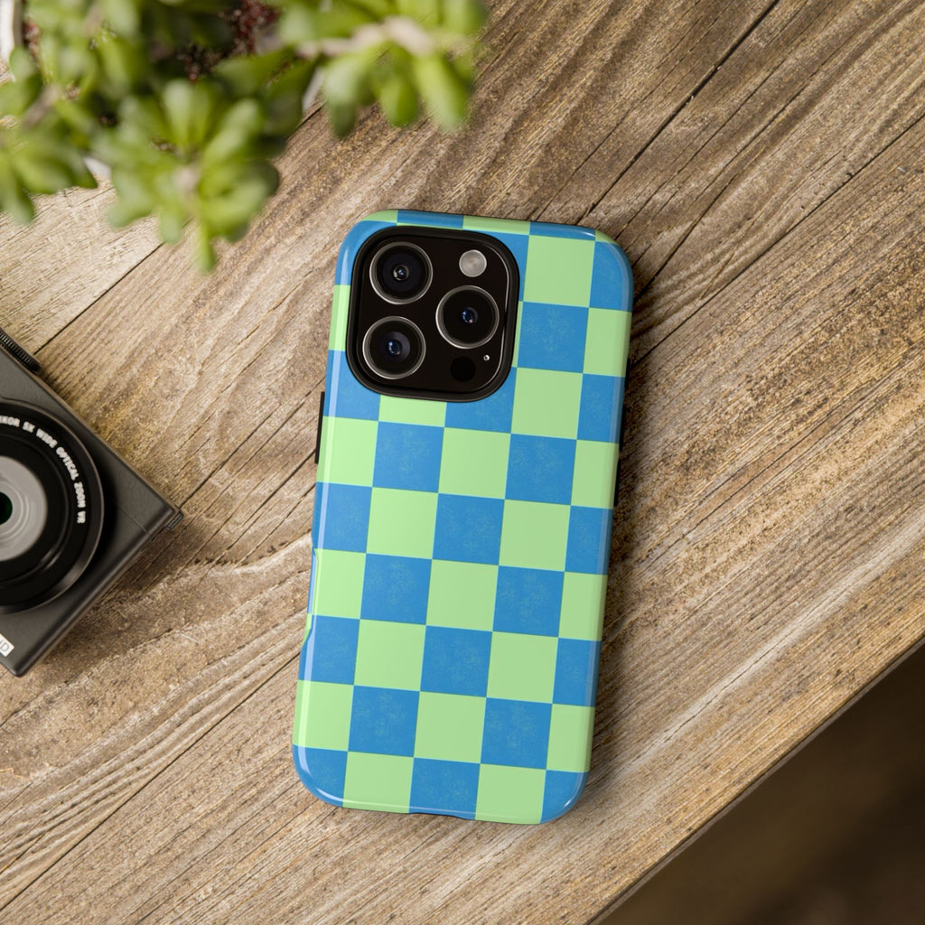 Cowgirl Blue Checkers — Retro Checkered Tough Phone Cover