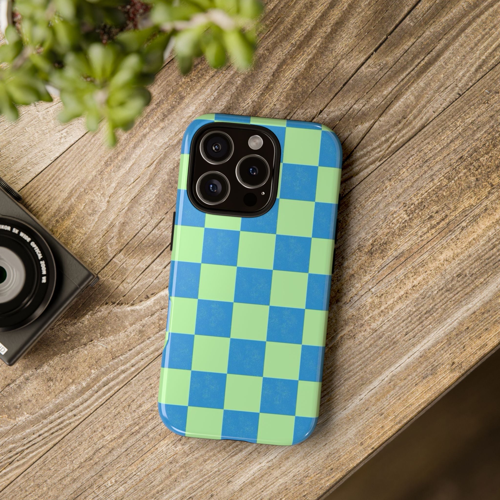 Cowgirl Blue Checkers — Retro Checkered Tough Phone Cover