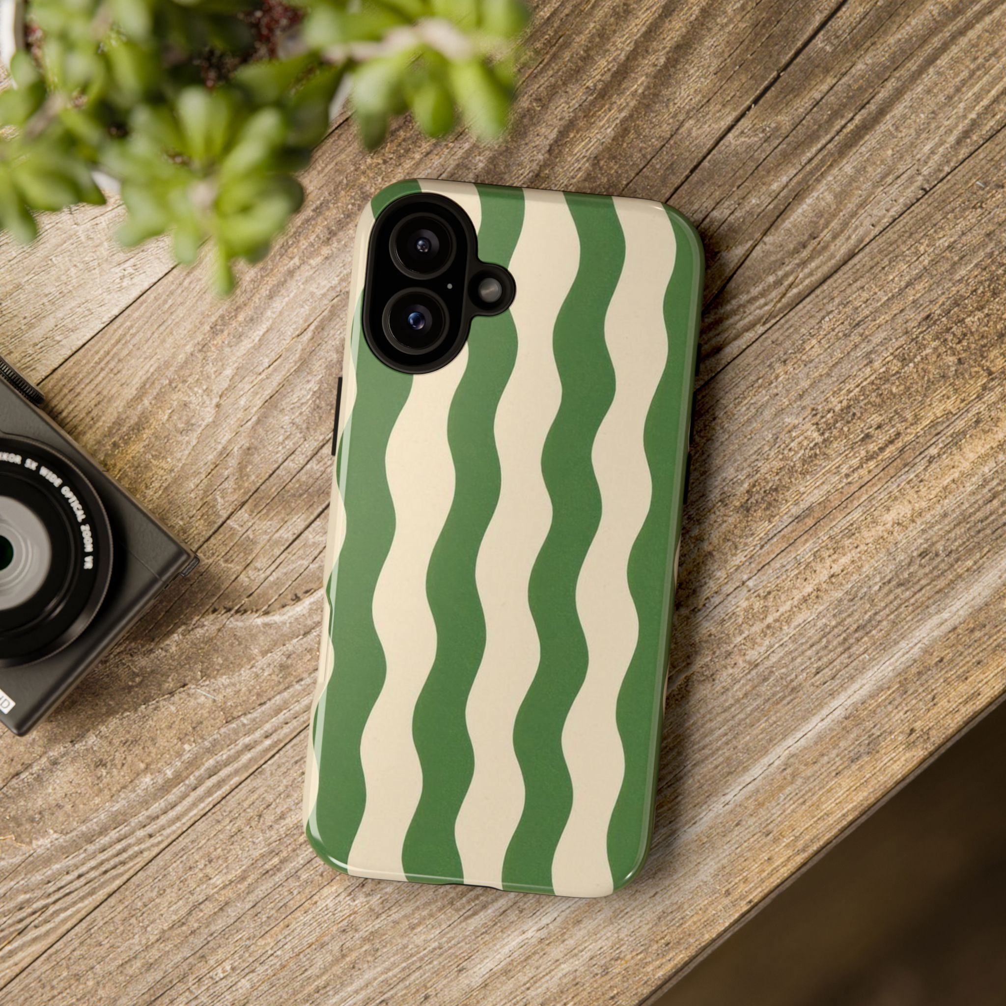 Wavy Green Stripe Phone Case — Retro Minimalist Tough Case