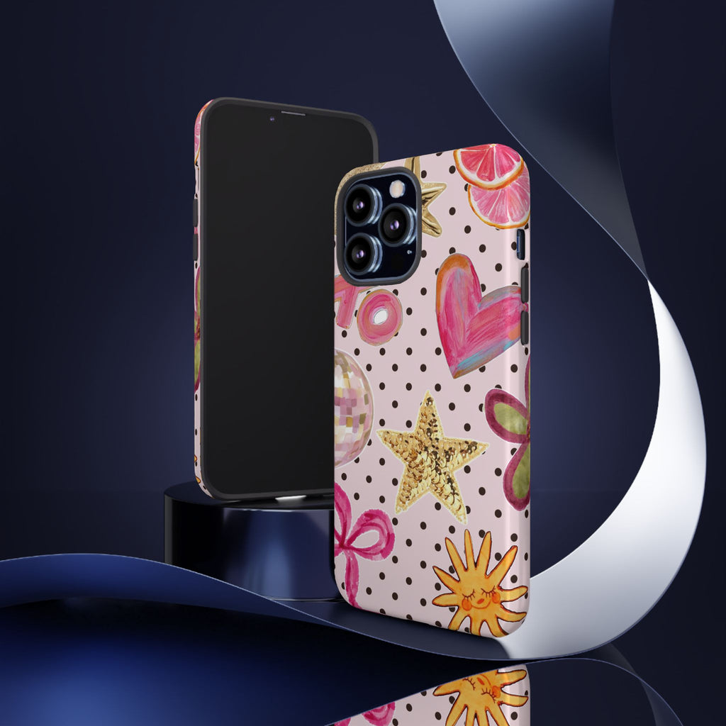 Pink Polka Dot Party — Pink Hearts, Stars & Disco Ball Design