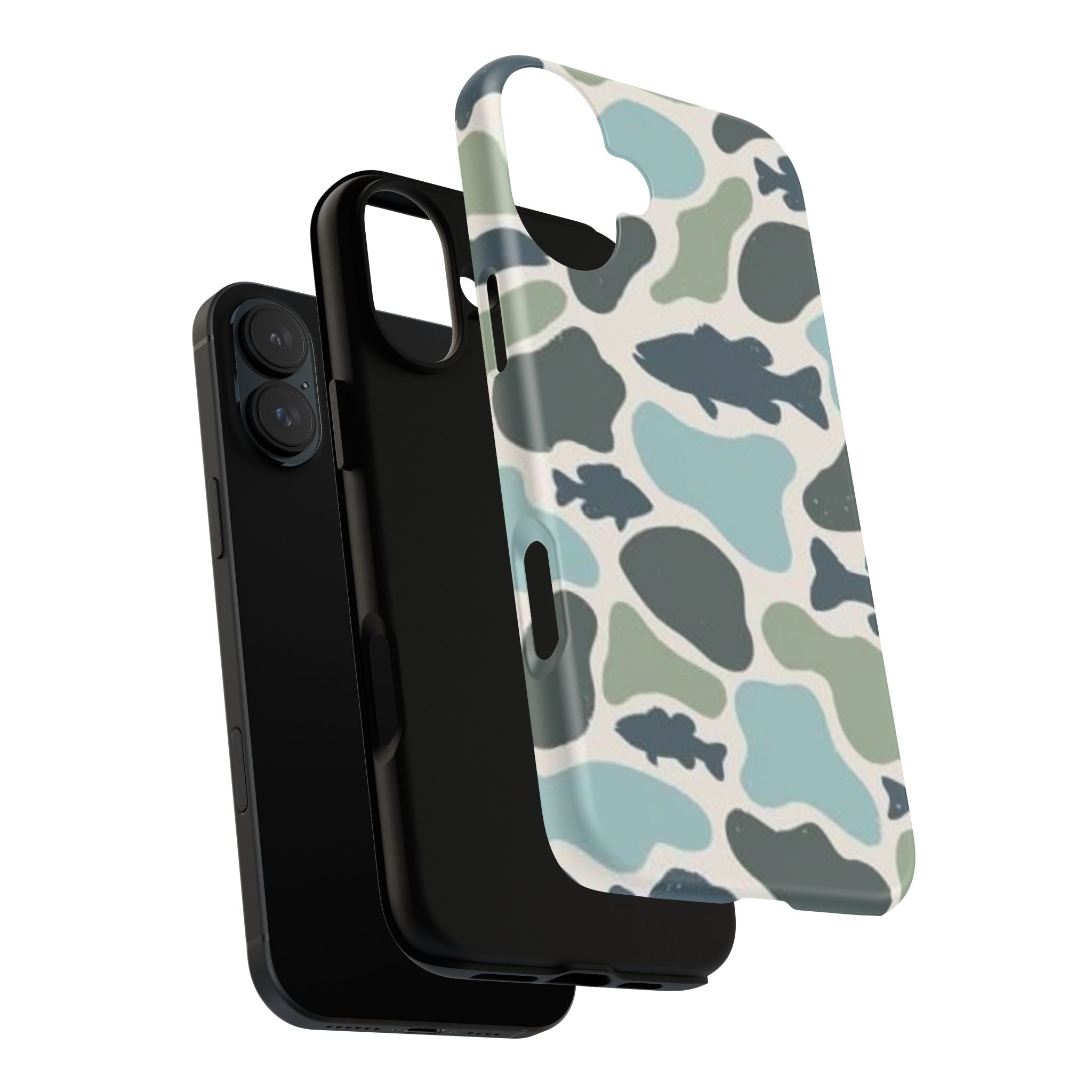 Camouflage Fish Tough Phone Case — Waterproof Blue-Green Camo iPhone Cover