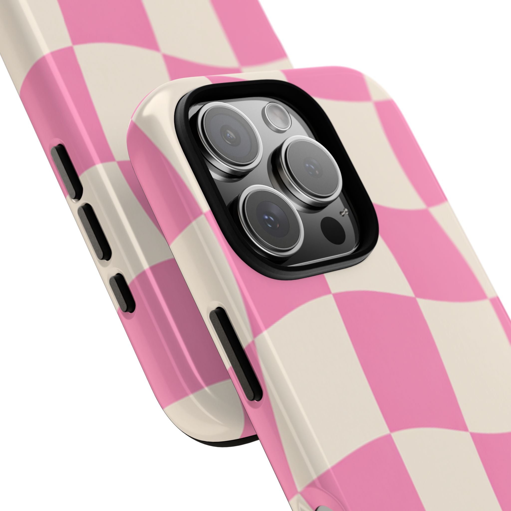 Pink Wavy Checkered Tough Phone Case — Retro Distorted Checkerboard Design
