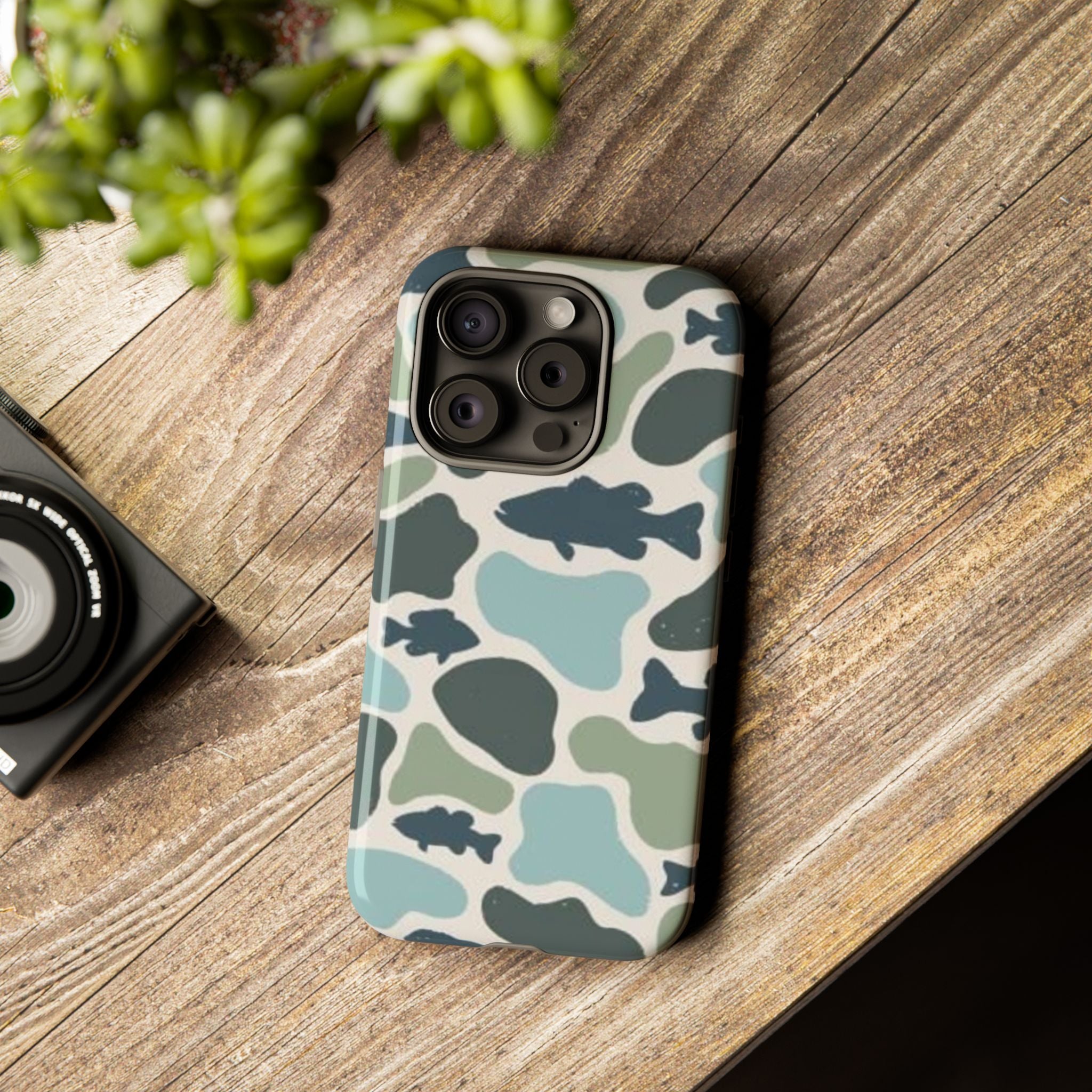 Camouflage Fish Tough Phone Case — Waterproof Blue-Green Camo iPhone Cover
