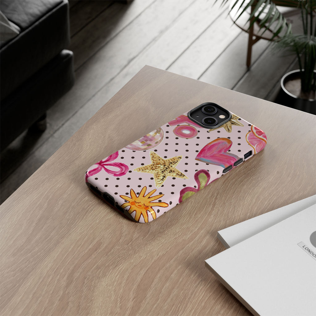 Pink Polka Dot Party — Pink Hearts, Stars & Disco Ball Design