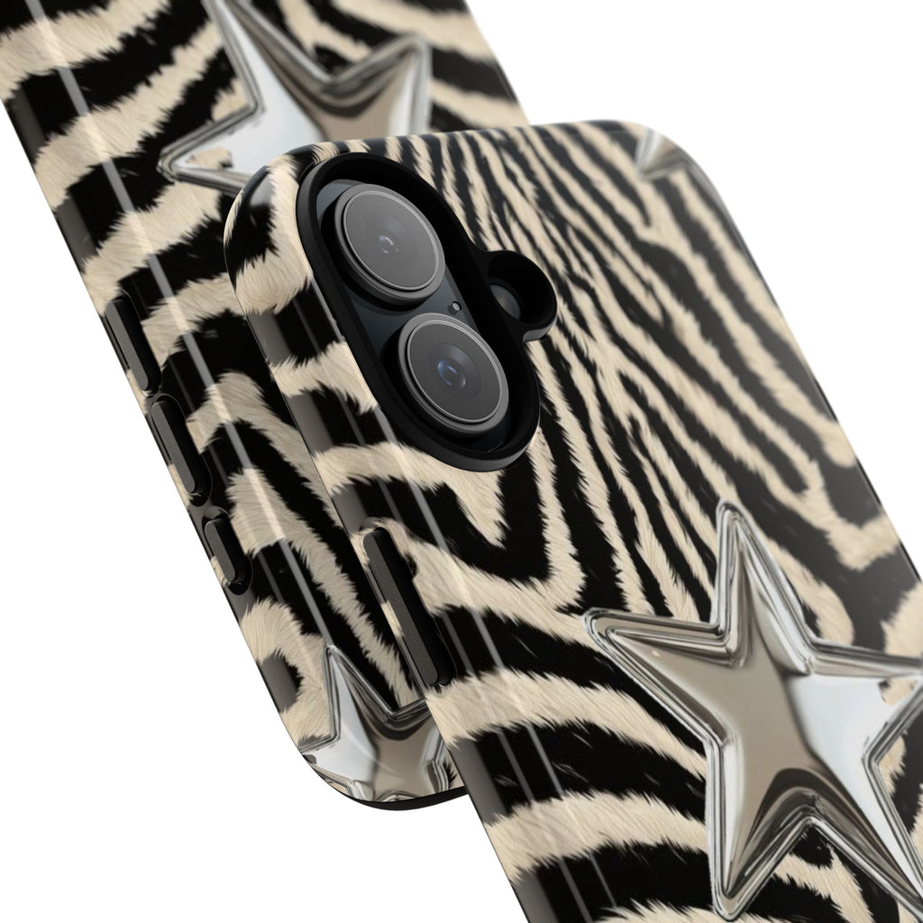 Zebra Print with Metallic Stars – Protective iPhone Cover