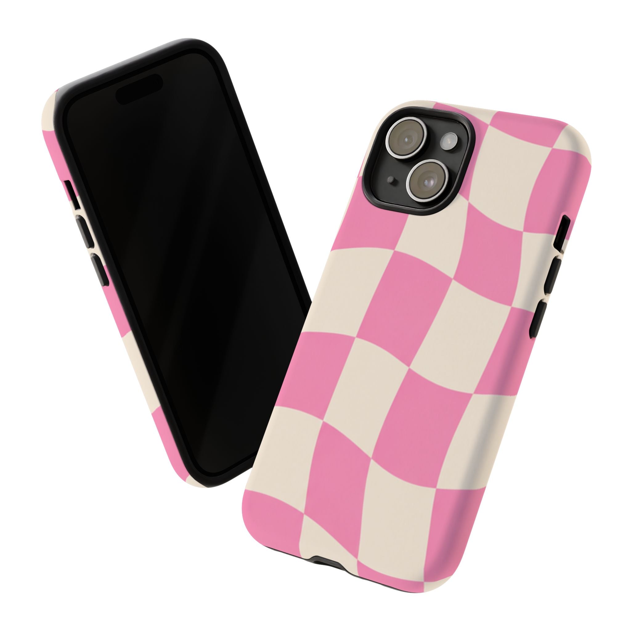 Pink Wavy Checkered Tough Phone Case — Retro Distorted Checkerboard Design