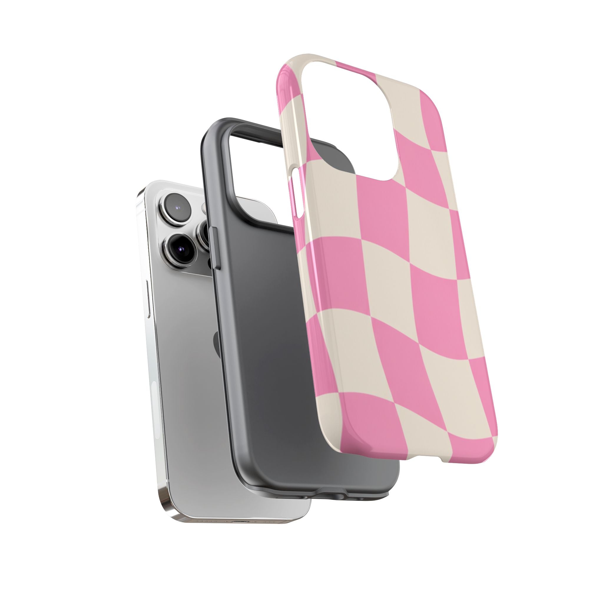 Pink Wavy Checkered Tough Phone Case — Retro Distorted Checkerboard Design