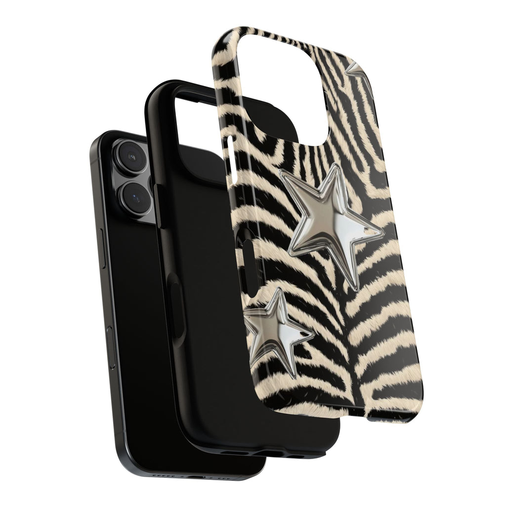Zebra Print with Metallic Stars – Protective iPhone Cover