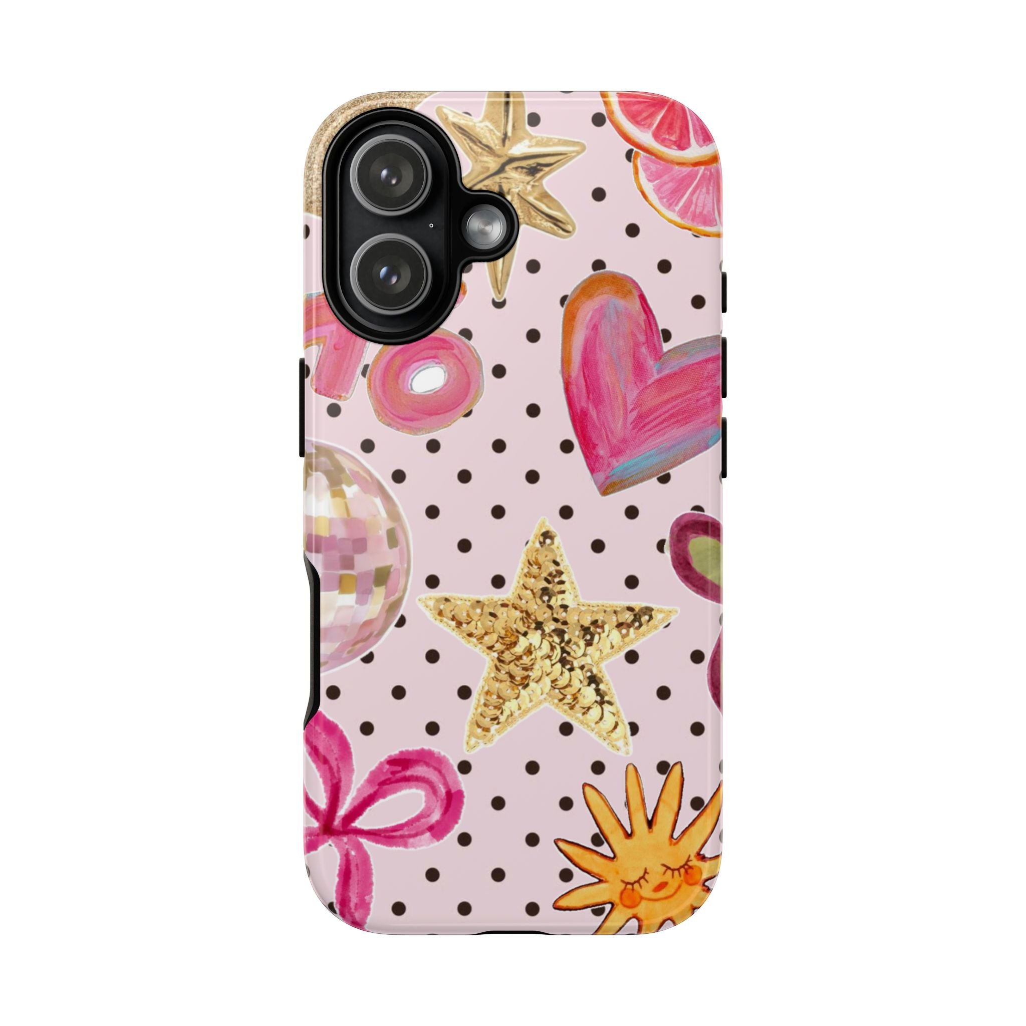 Pink Polka Dot Party — Pink Hearts, Stars & Disco Ball Design