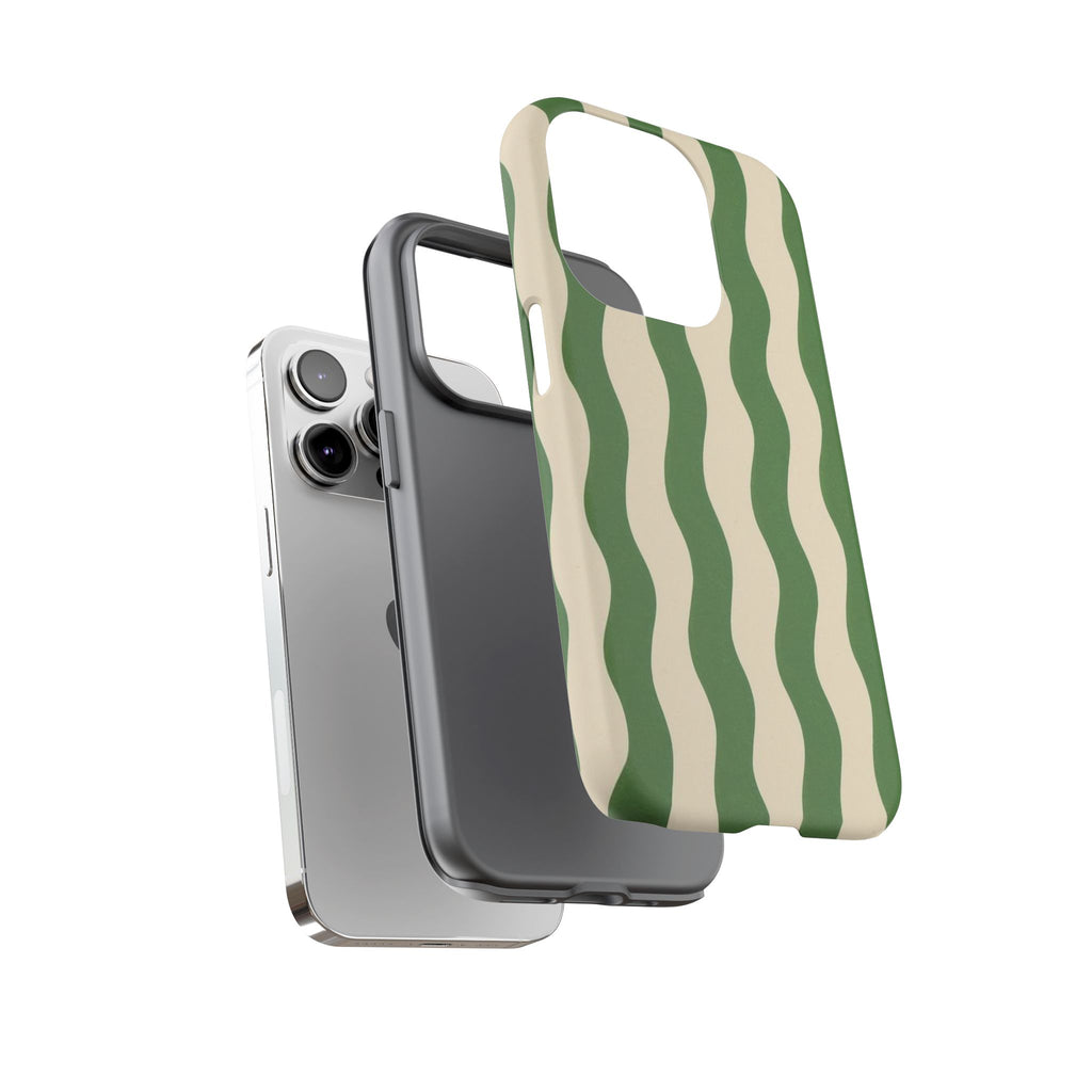 Wavy Green Stripe Phone Case — Retro Minimalist Tough Case