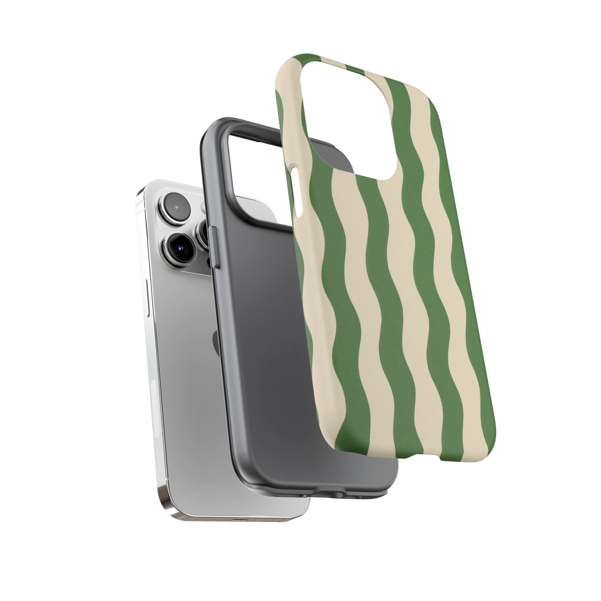 Wavy Green Stripe Phone Case — Retro Minimalist Tough Case