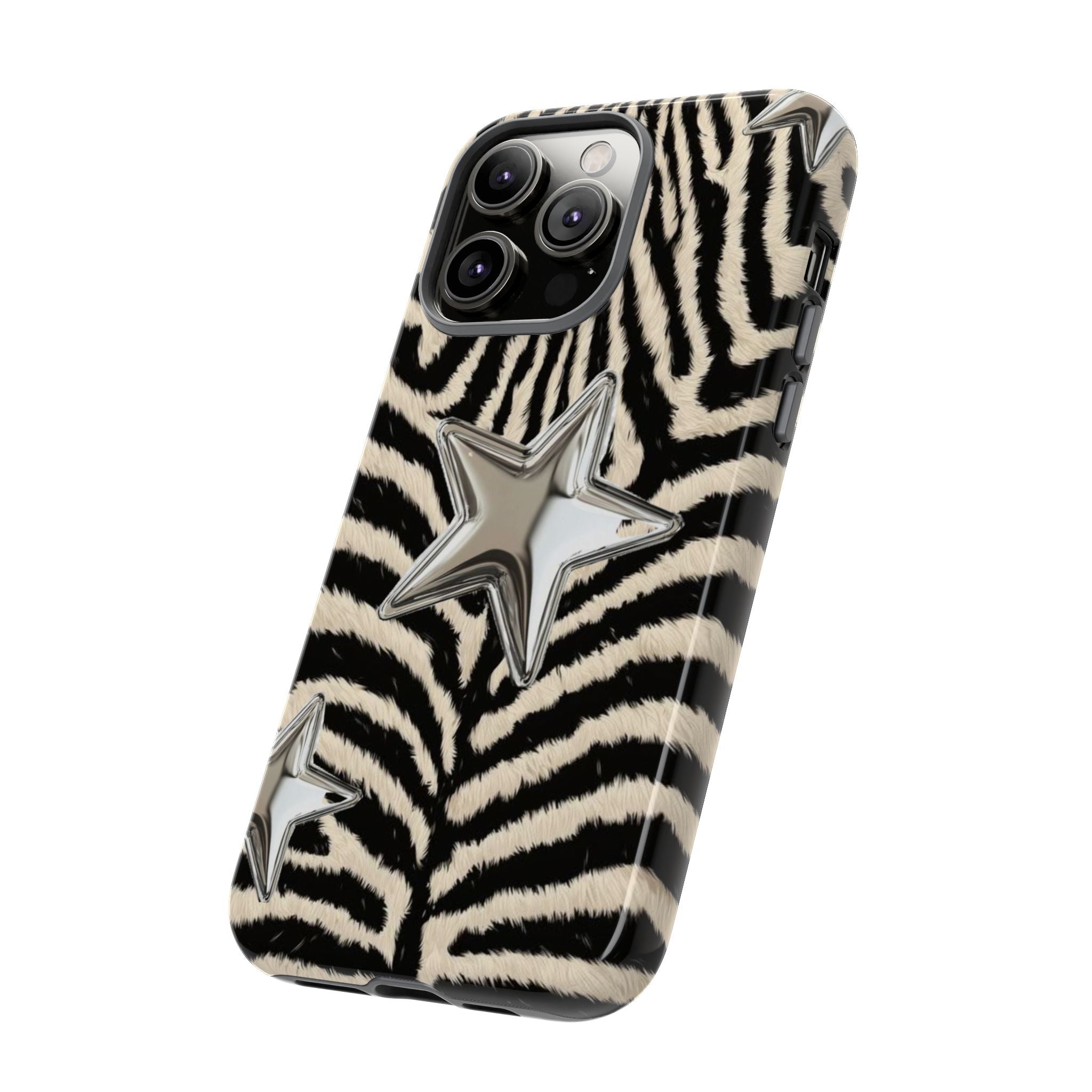 Zebra Print with Metallic Stars – Protective iPhone Cover