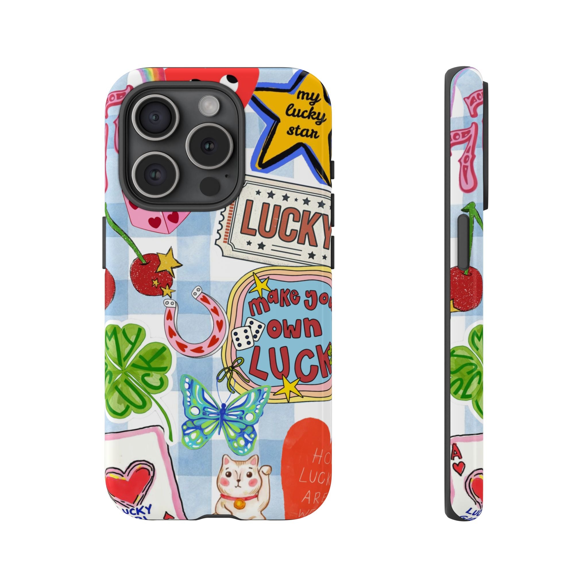 Lucky Charm Phone Case — Cute Kawaii Sticker Collage, ‘Make Your Own Luck’ Design