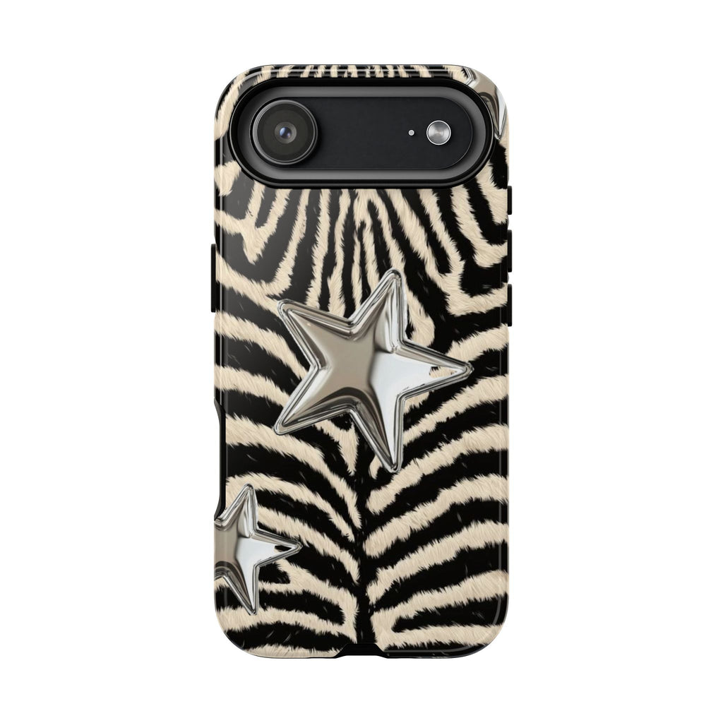 Zebra Print with Metallic Stars – Protective iPhone Cover