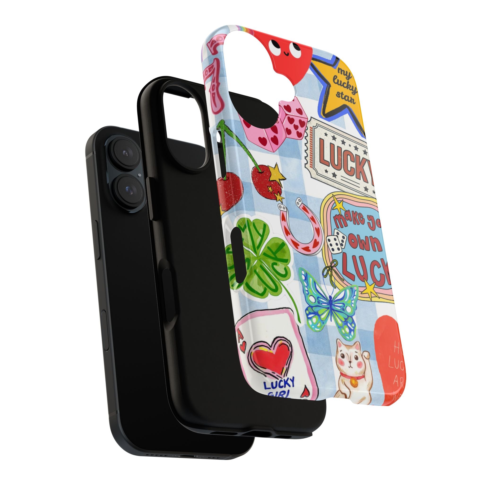 Lucky Charm Phone Case — Cute Kawaii Sticker Collage, ‘Make Your Own Luck’ Design