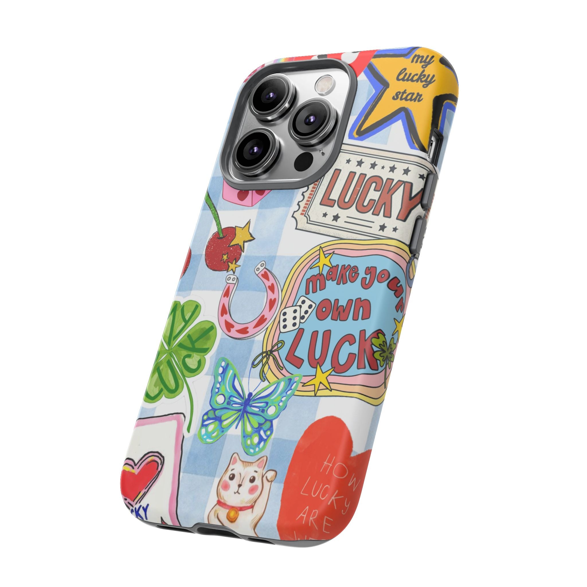 Lucky Charm Phone Case — Cute Kawaii Sticker Collage, ‘Make Your Own Luck’ Design