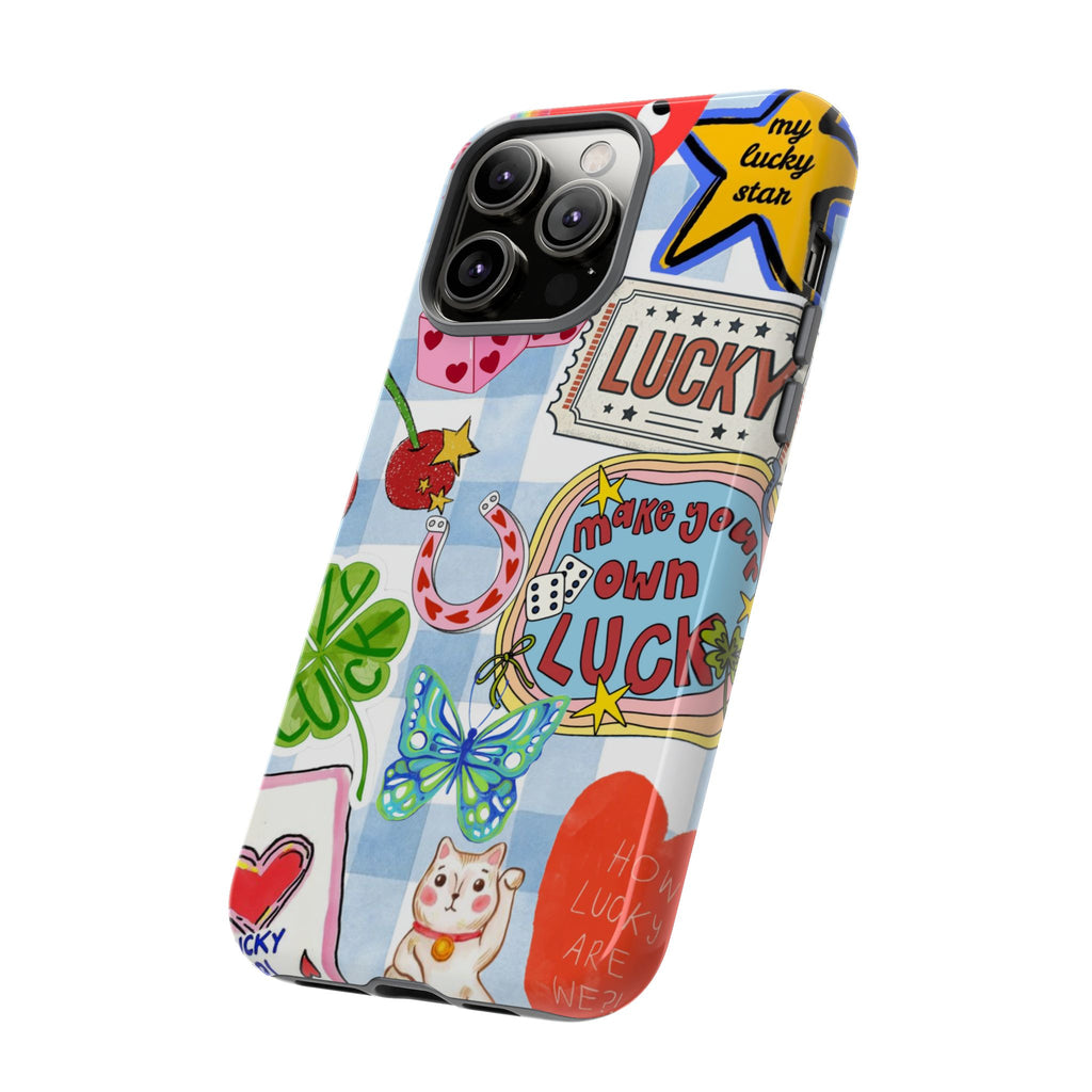 Lucky Charm Phone Case — Cute Kawaii Sticker Collage, ‘Make Your Own Luck’ Design