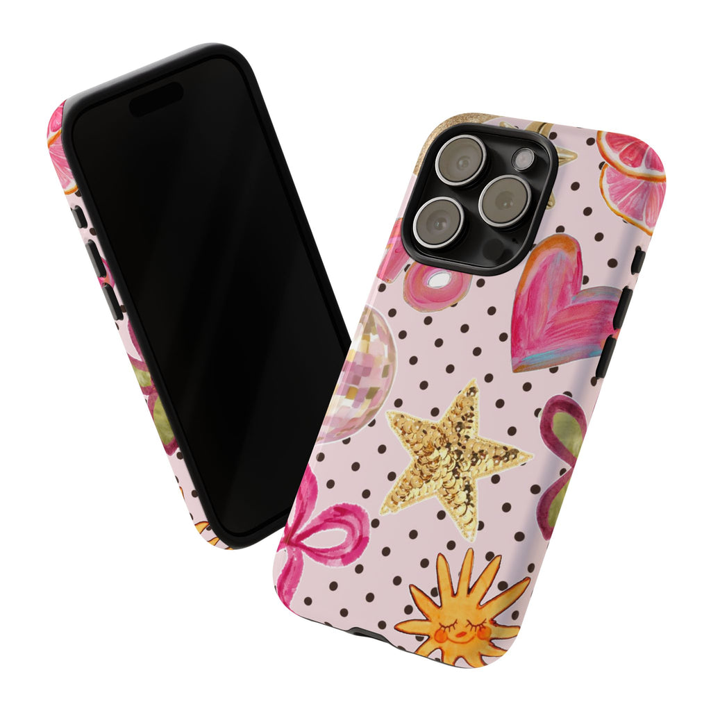 Pink Polka Dot Party — Pink Hearts, Stars & Disco Ball Design