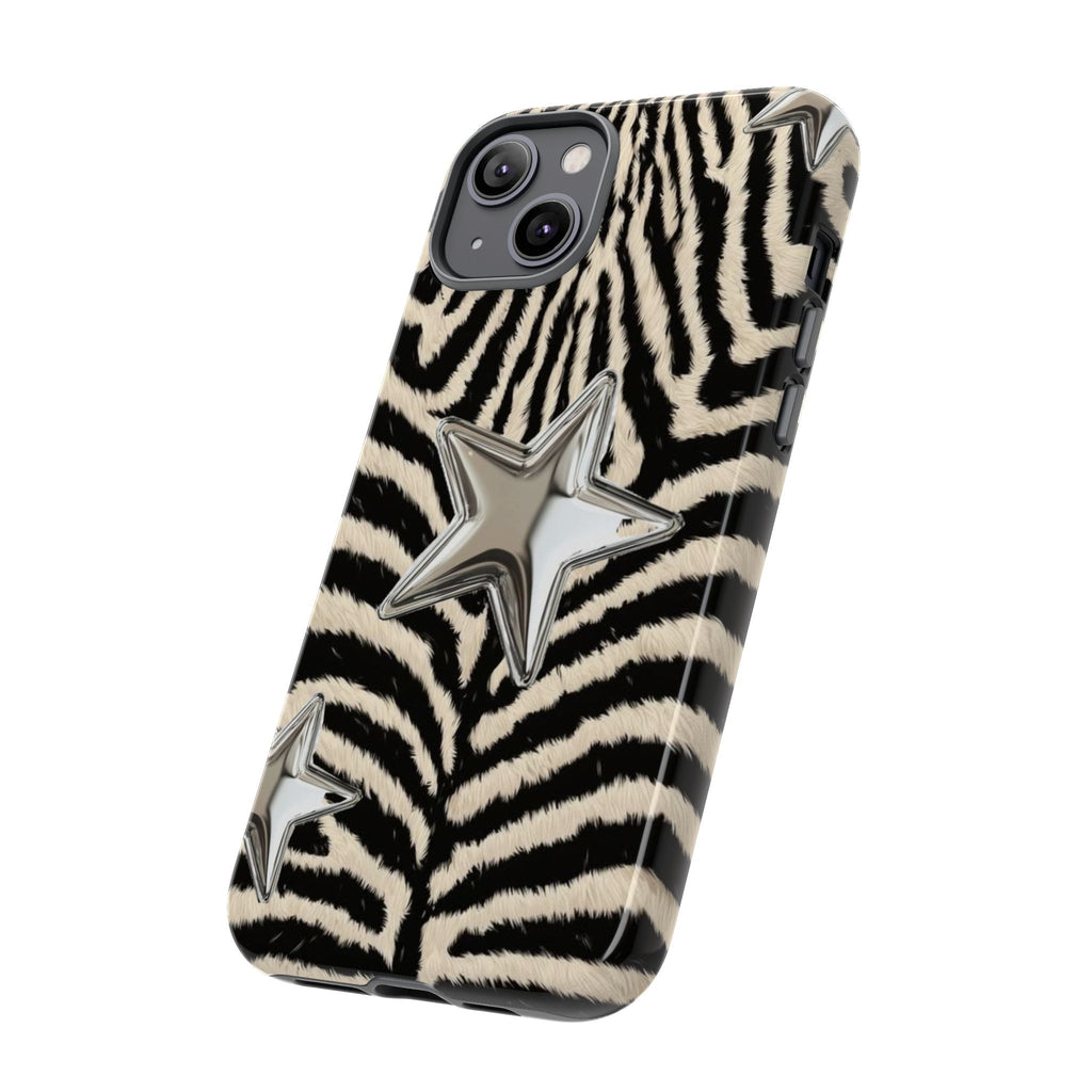 Zebra Print with Metallic Stars – Protective iPhone Cover