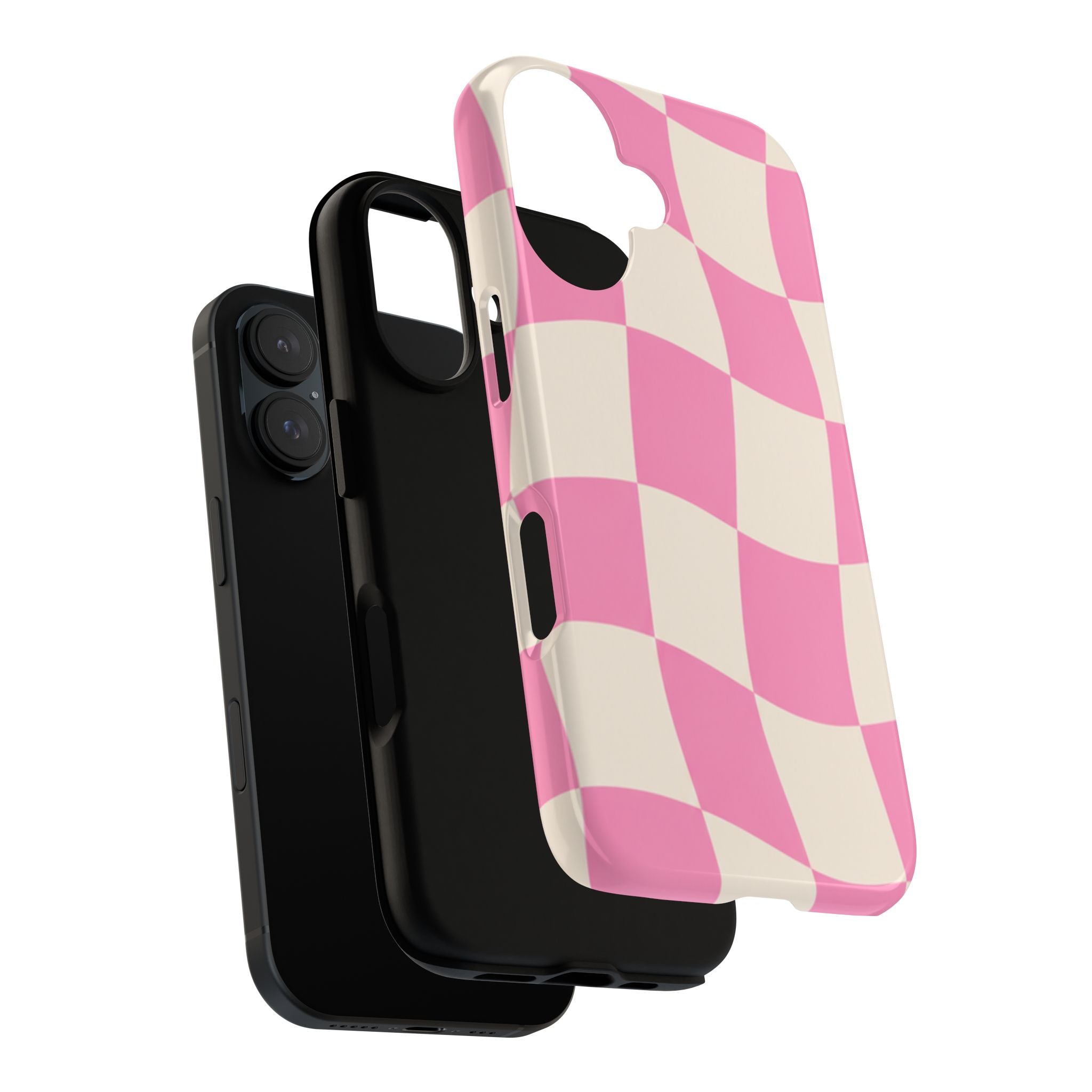 Pink Wavy Checkered Tough Phone Case — Retro Distorted Checkerboard Design