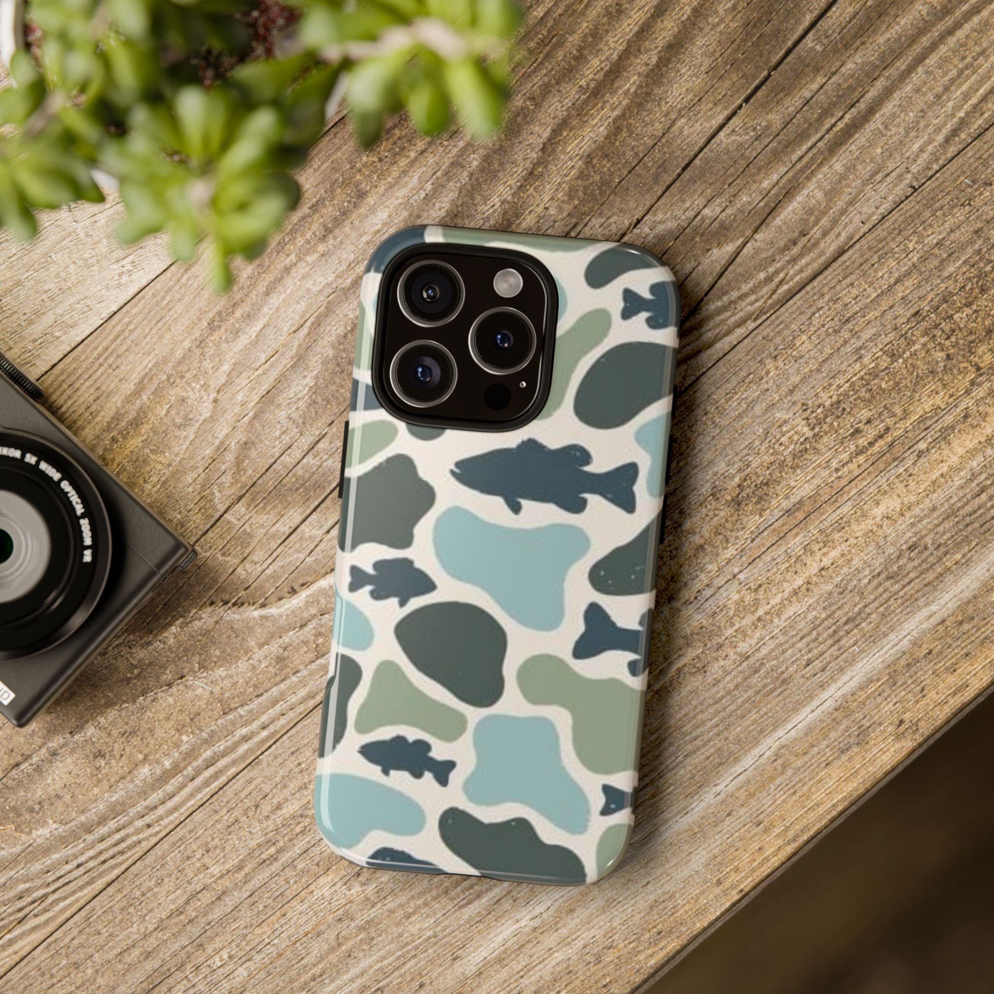 Camouflage Fish Tough Phone Case — Waterproof Blue-Green Camo iPhone Cover