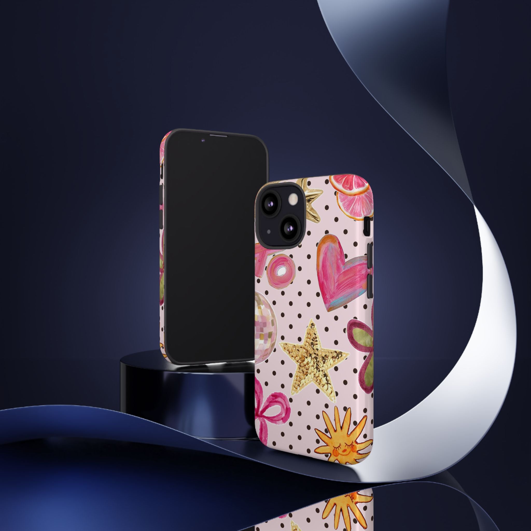 Pink Polka Dot Party — Pink Hearts, Stars & Disco Ball Design
