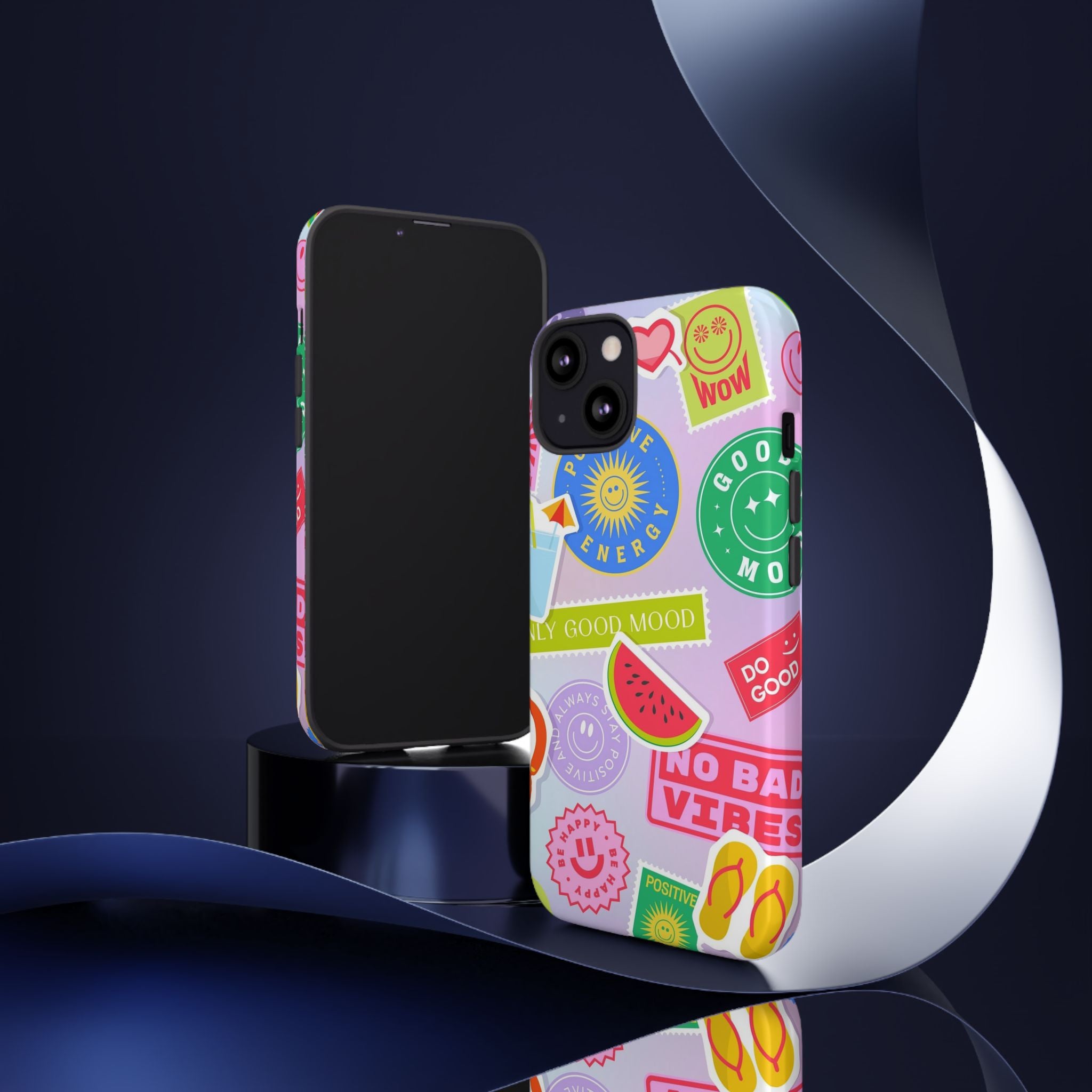 Good Vibes Only — Colorful Sticker Collage "No Bad Vibes" iPhone Case