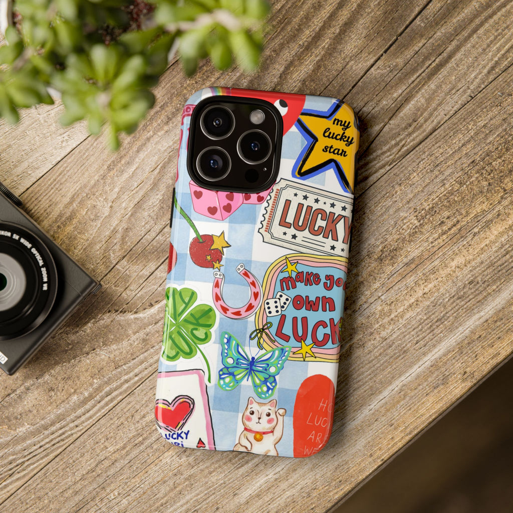 Lucky Charm Phone Case — Cute Kawaii Sticker Collage, ‘Make Your Own Luck’ Design