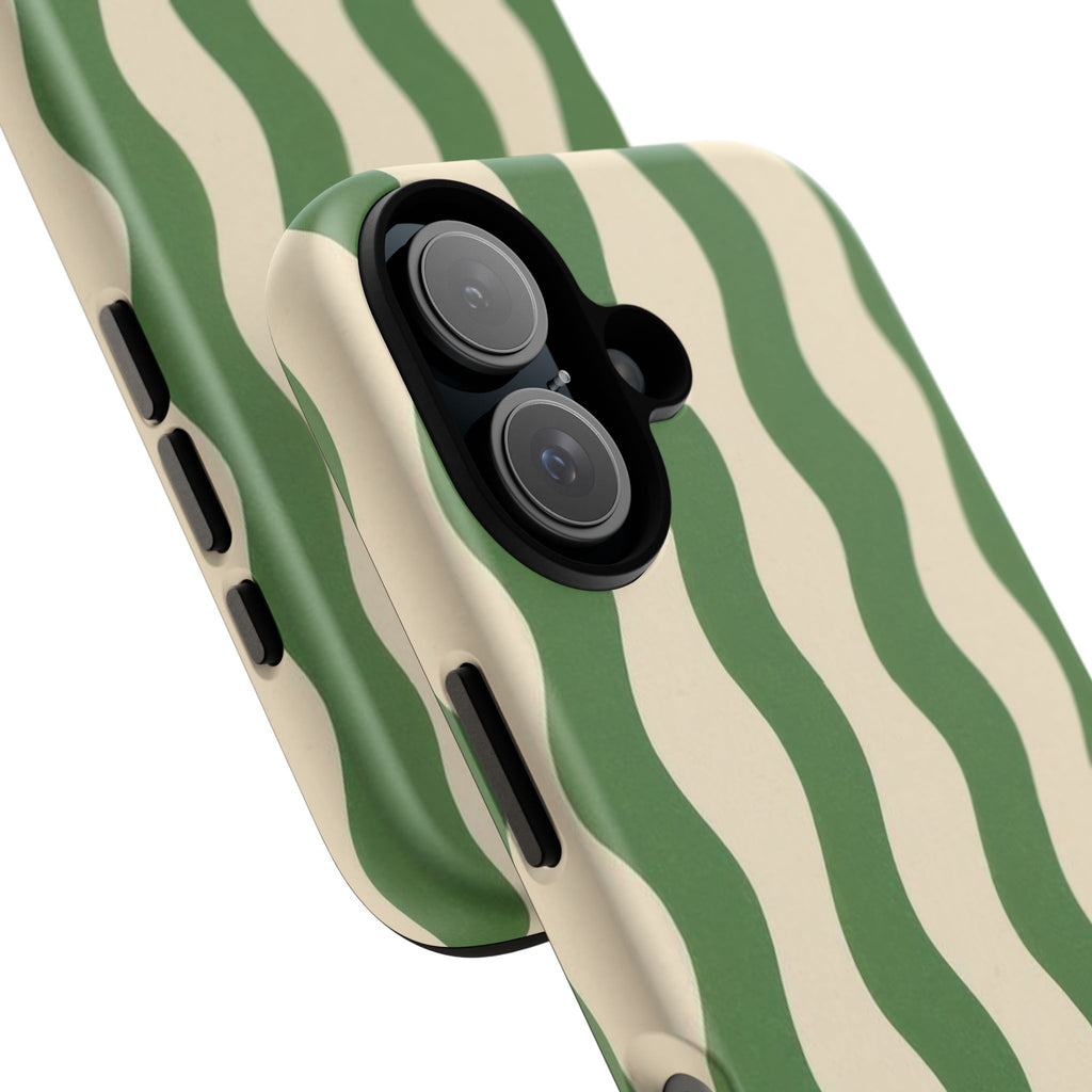Wavy Green Stripe Phone Case — Retro Minimalist Tough Case