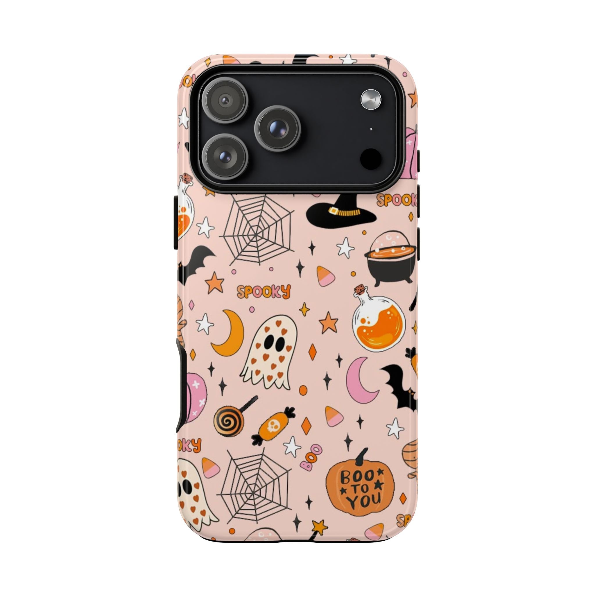Spooky Halloween — Pink Ghosts, Witches, Candy & "Boo to You" Design
