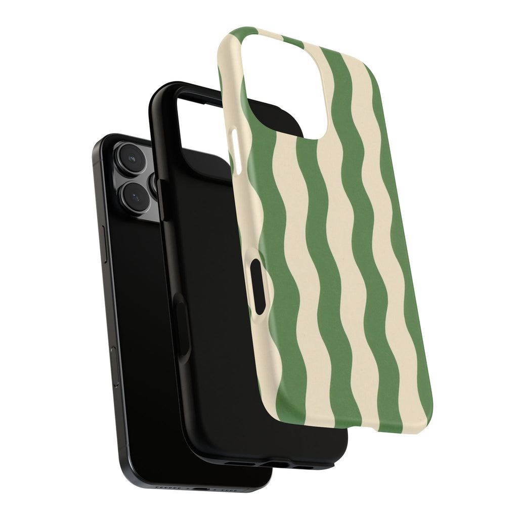 Wavy Green Stripe Phone Case — Retro Minimalist Tough Case