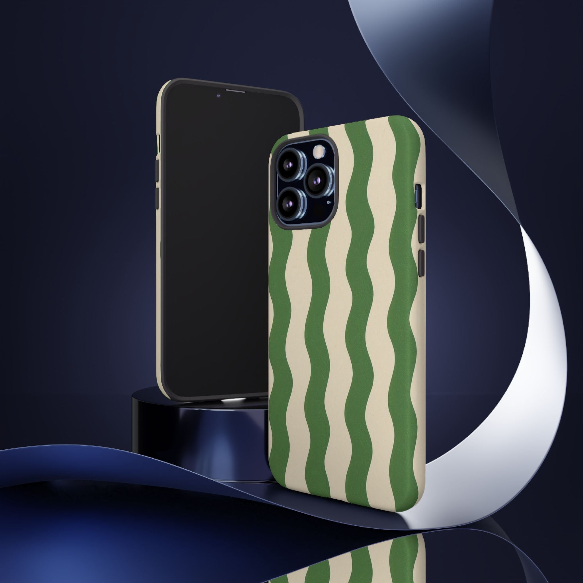 Wavy Green Stripe Phone Case — Retro Minimalist Tough Case