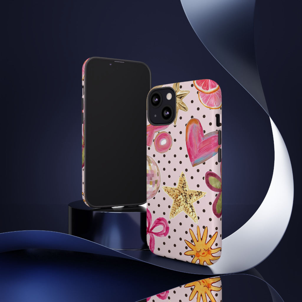 Pink Polka Dot Party — Pink Hearts, Stars & Disco Ball Design