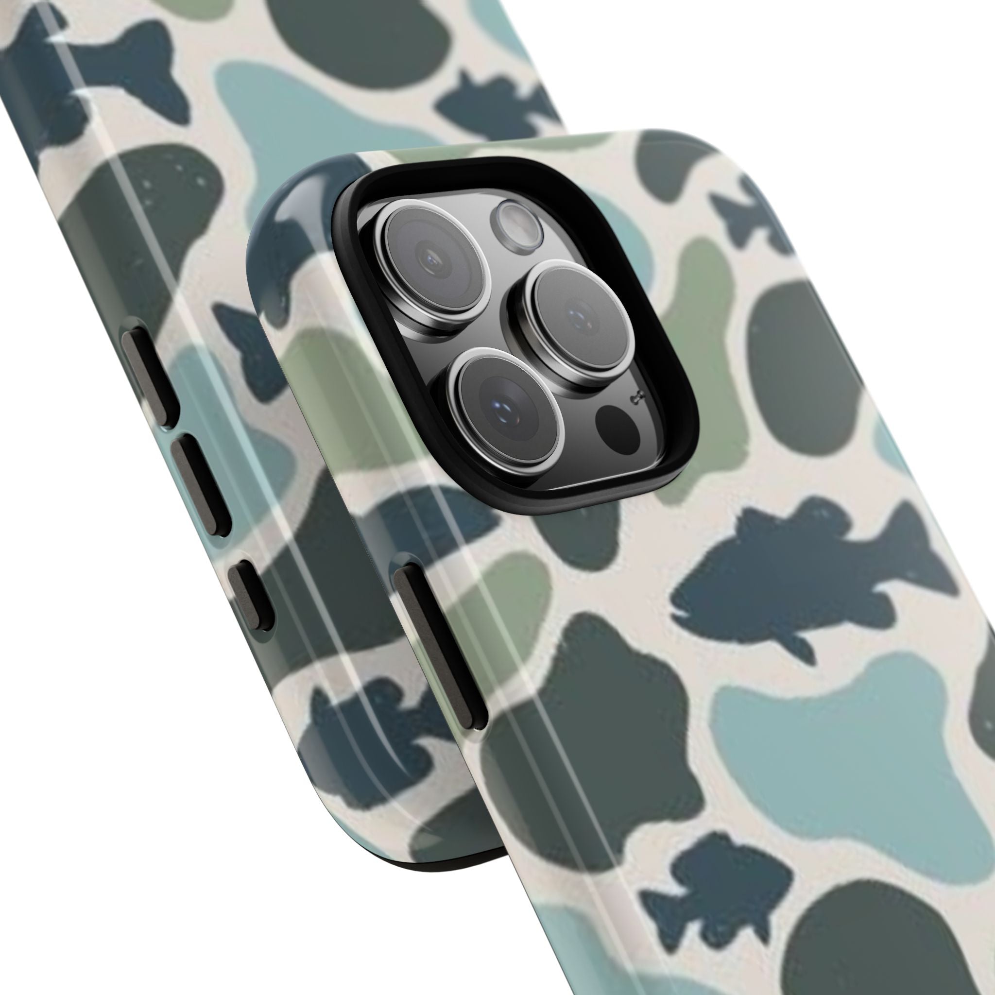 Camouflage Fish Tough Phone Case — Waterproof Blue-Green Camo iPhone Cover