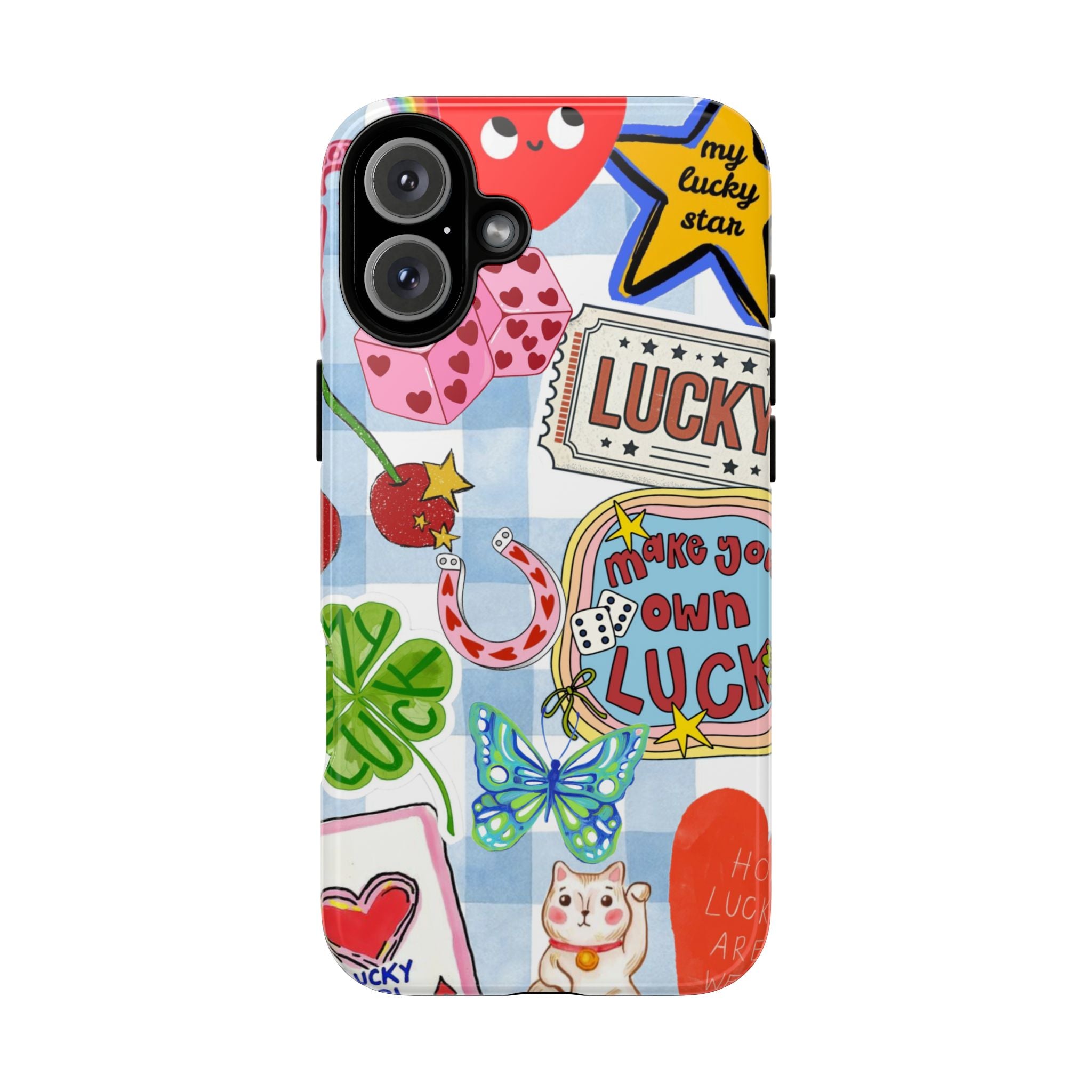 Lucky Charm Phone Case — Cute Kawaii Sticker Collage, ‘Make Your Own Luck’ Design