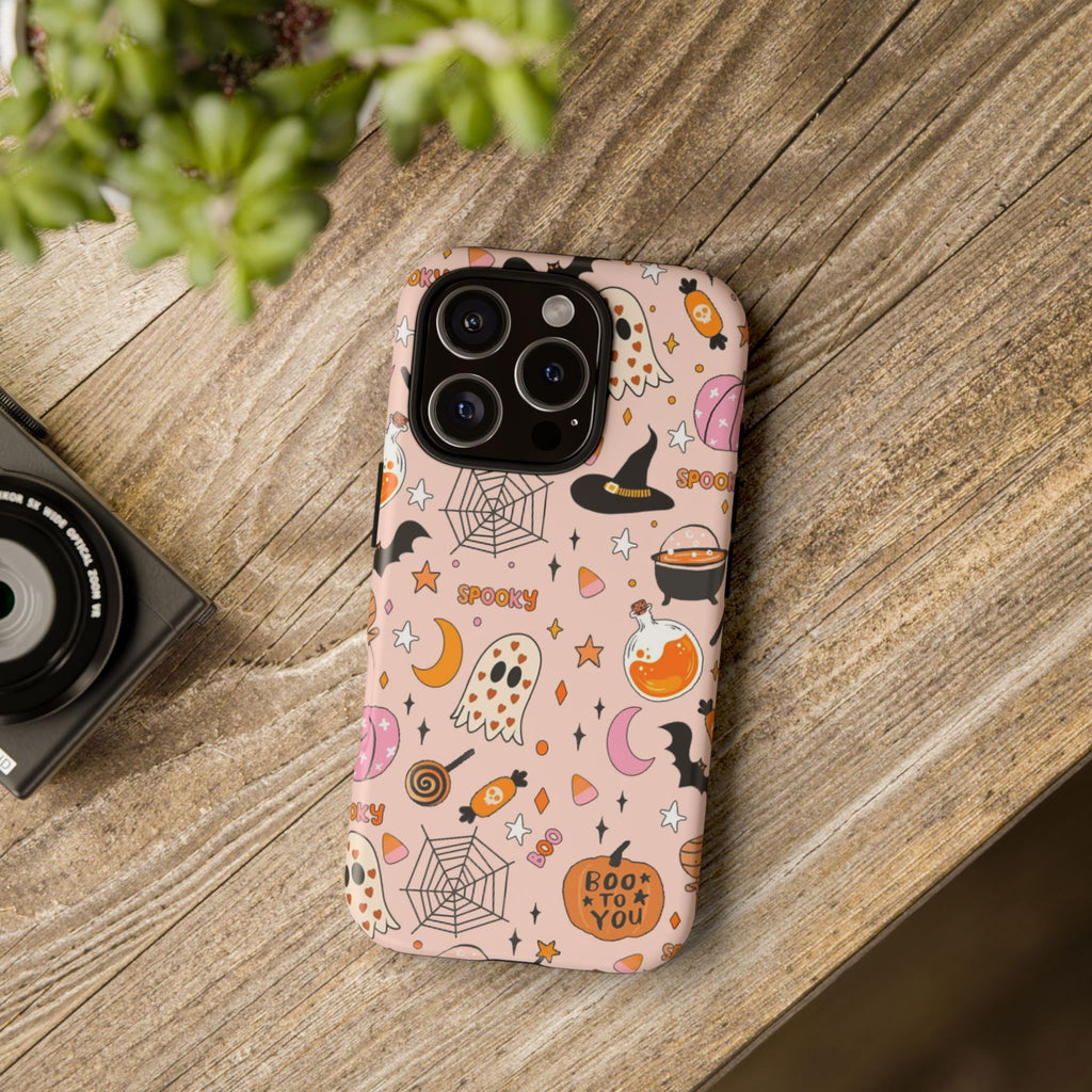Spooky Halloween — Pink Ghosts, Witches, Candy & "Boo to You" Design