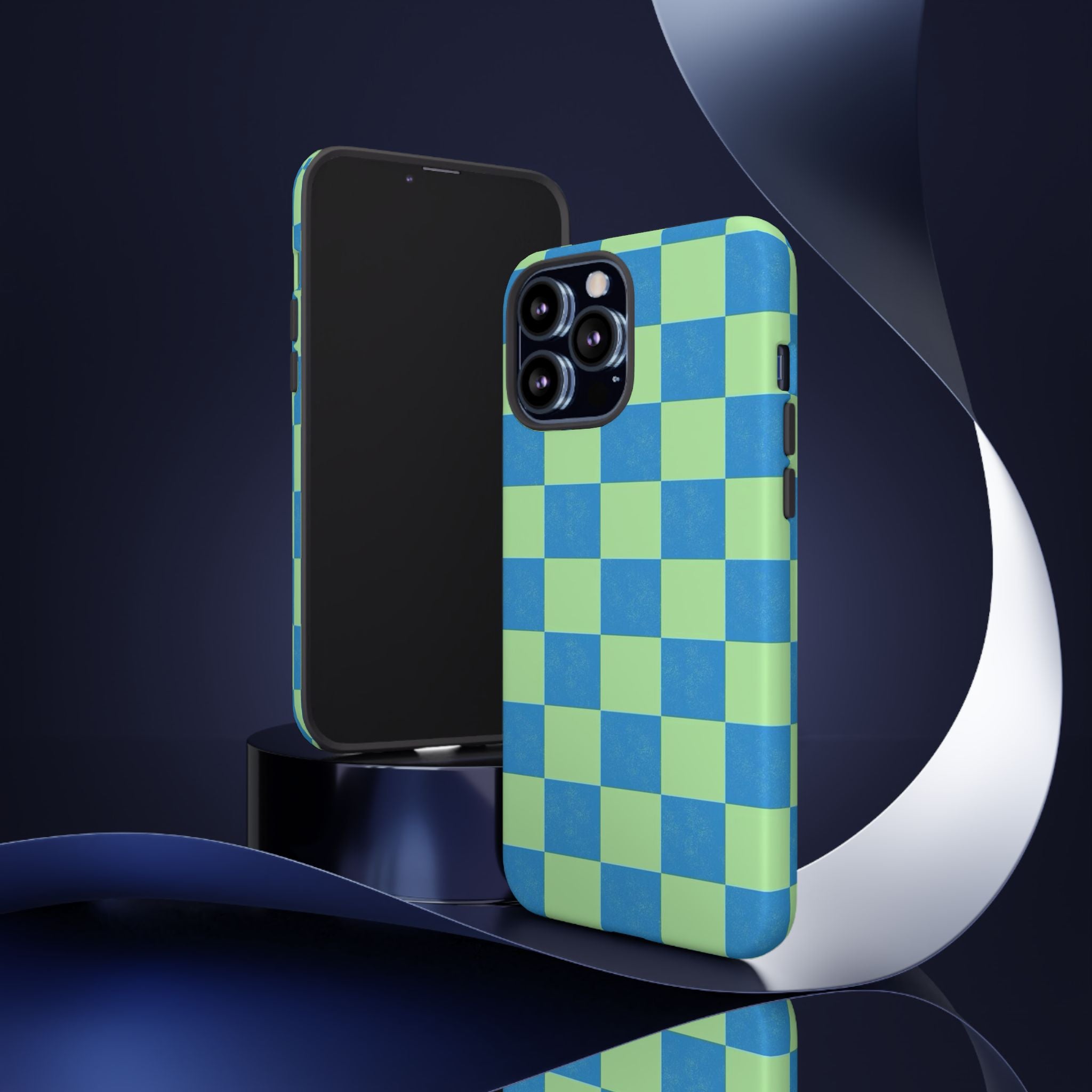 Cowgirl Blue Checkers — Retro Checkered Tough Phone Cover
