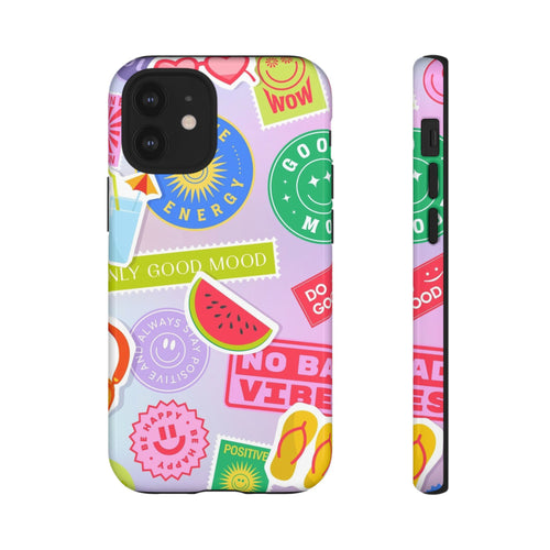 Good Vibes Only — Colorful Sticker Collage "No Bad Vibes" iPhone Case