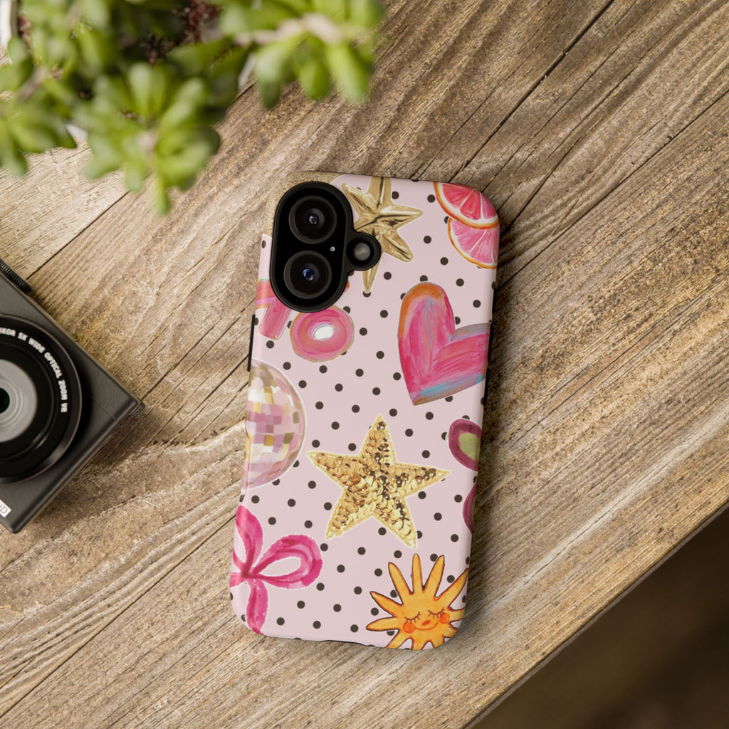Pink Polka Dot Party — Pink Hearts, Stars & Disco Ball Design