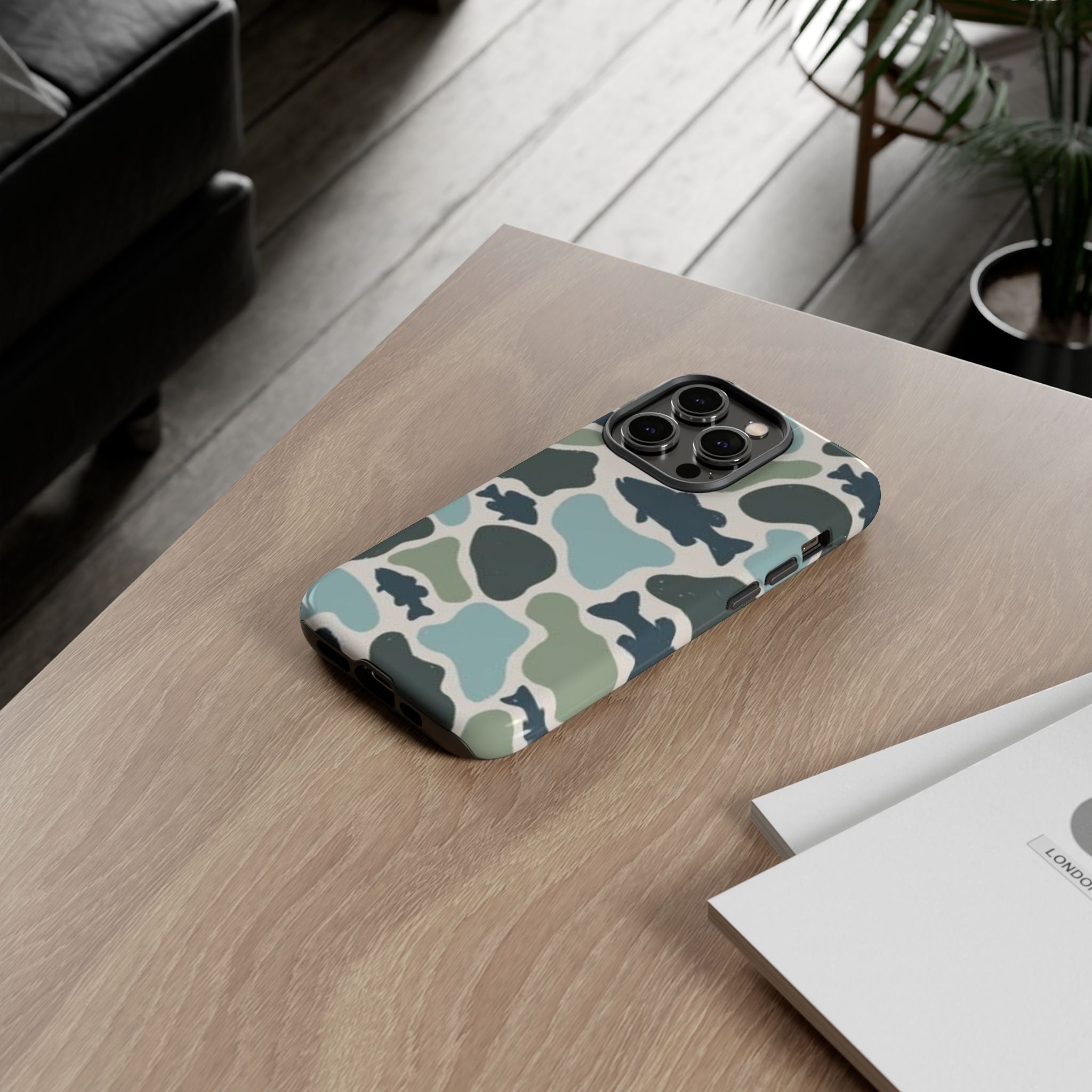 Camouflage Fish Tough Phone Case — Waterproof Blue-Green Camo iPhone Cover