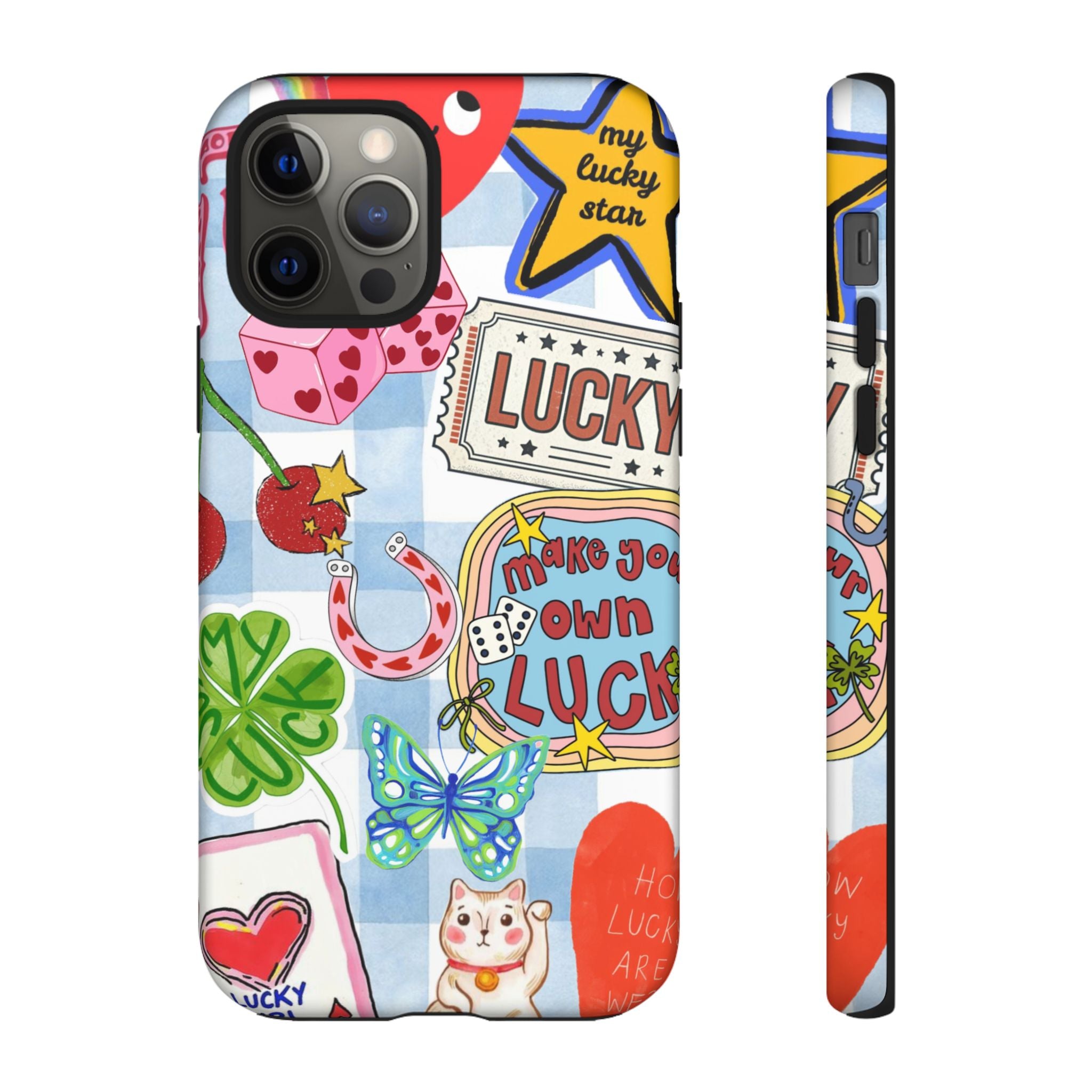 Lucky Charm Phone Case — Cute Kawaii Sticker Collage, ‘Make Your Own Luck’ Design
