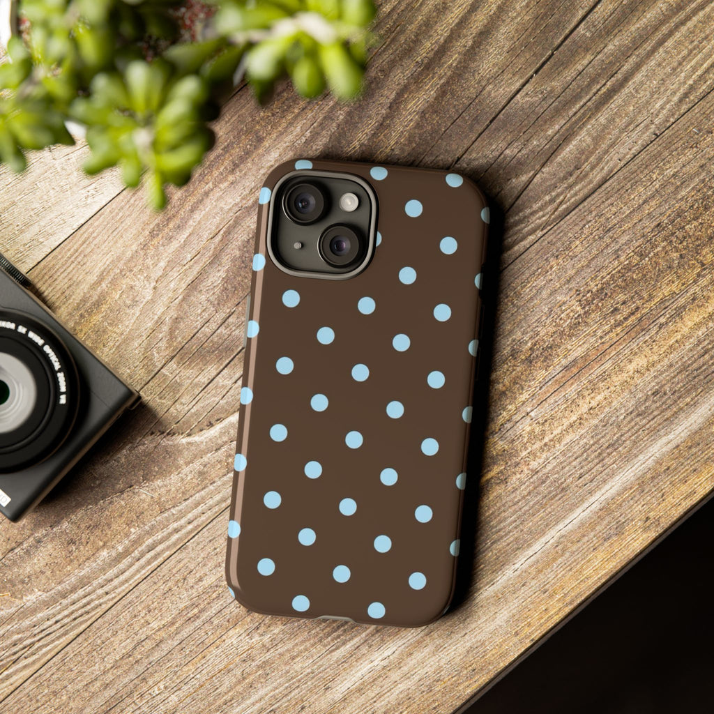 Brown Polka Dot Phone Case — Blue Dot Protective Tough Case