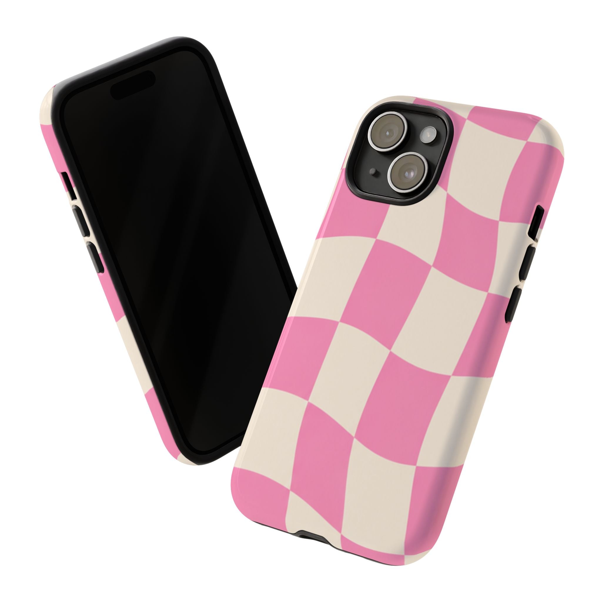 Pink Wavy Checkered Tough Phone Case — Retro Distorted Checkerboard Design