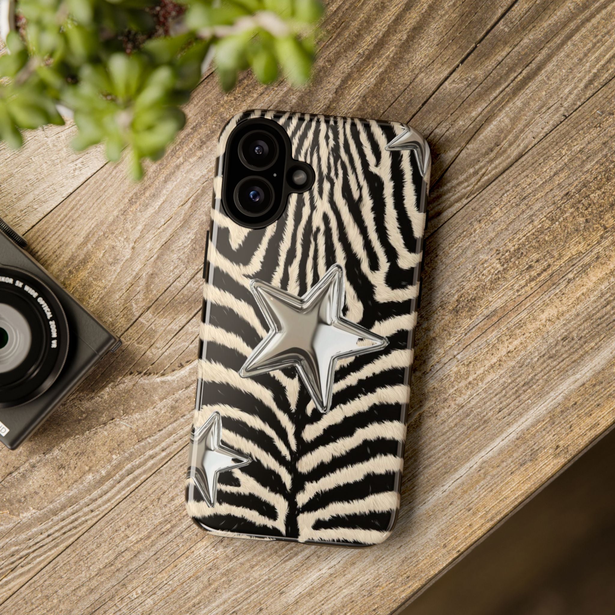 Zebra Print with Metallic Stars – Protective iPhone Cover